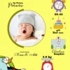 YouS2 Photo Frame -Baby birth announcement with a yawning infant in a woolen cap, surrounded by colorful icons showing birth time, date, hospital, weight, and proud parents' names.
