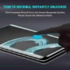 3D curved UV tempered glass screen protector with rounded smooth edges, ultra-slim 0.15mm thickness, fingerprint unlock support, and full coverage for mobile screens.