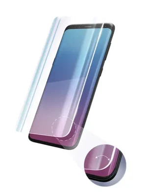 3D curved UV tempered glass screen protector with rounded smooth edges, ultra-slim 0.15mm thickness, fingerprint unlock support, and full coverage for mobile screens.
